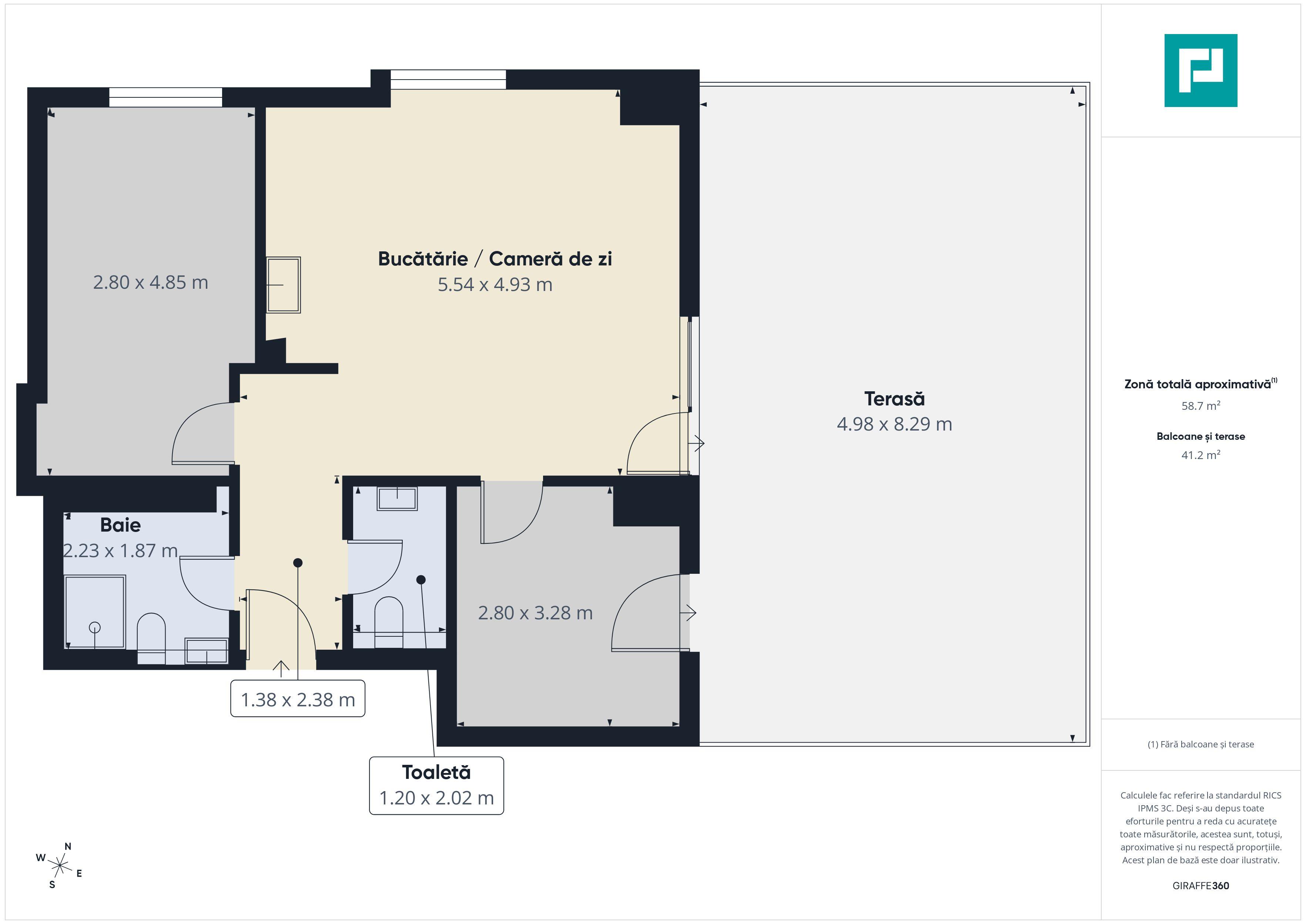 Apartament 3 camere, 59 mp, mp, Tipografilor - 6