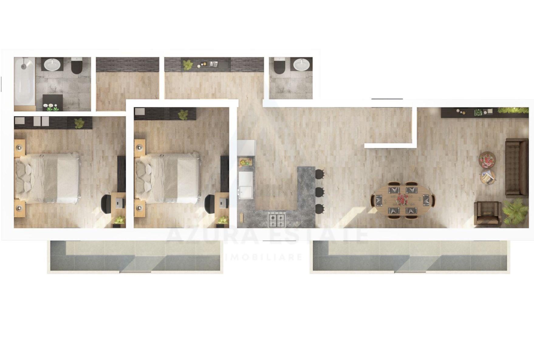 Apartament etaj 1 cu 78 mp utili 3 camere 2 bai 2 balcoane Dna Stanca - 1
