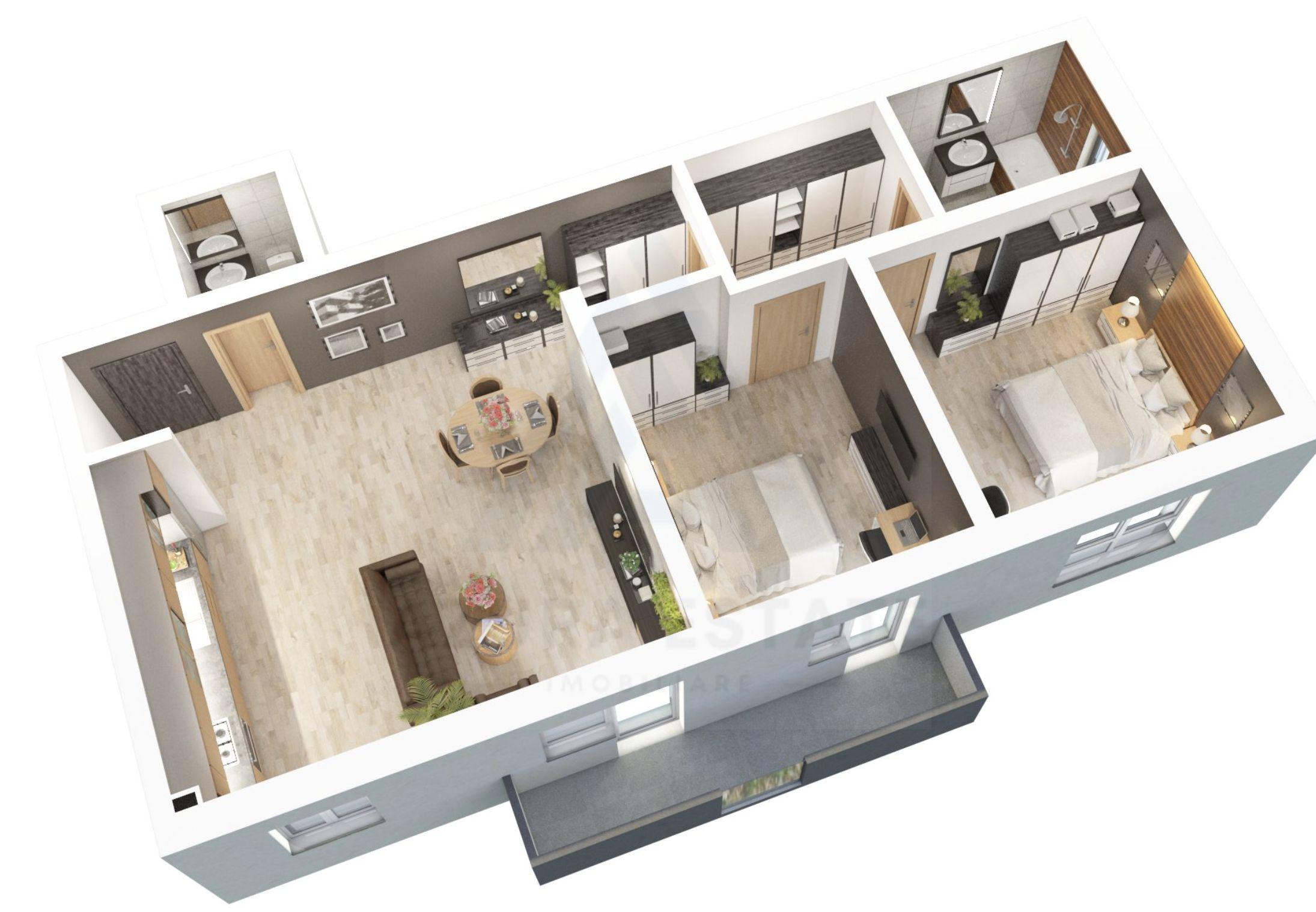 Apartament 73.5 mp utili 3 camere 2 bai si parcare in zona Dna Stanca - 1