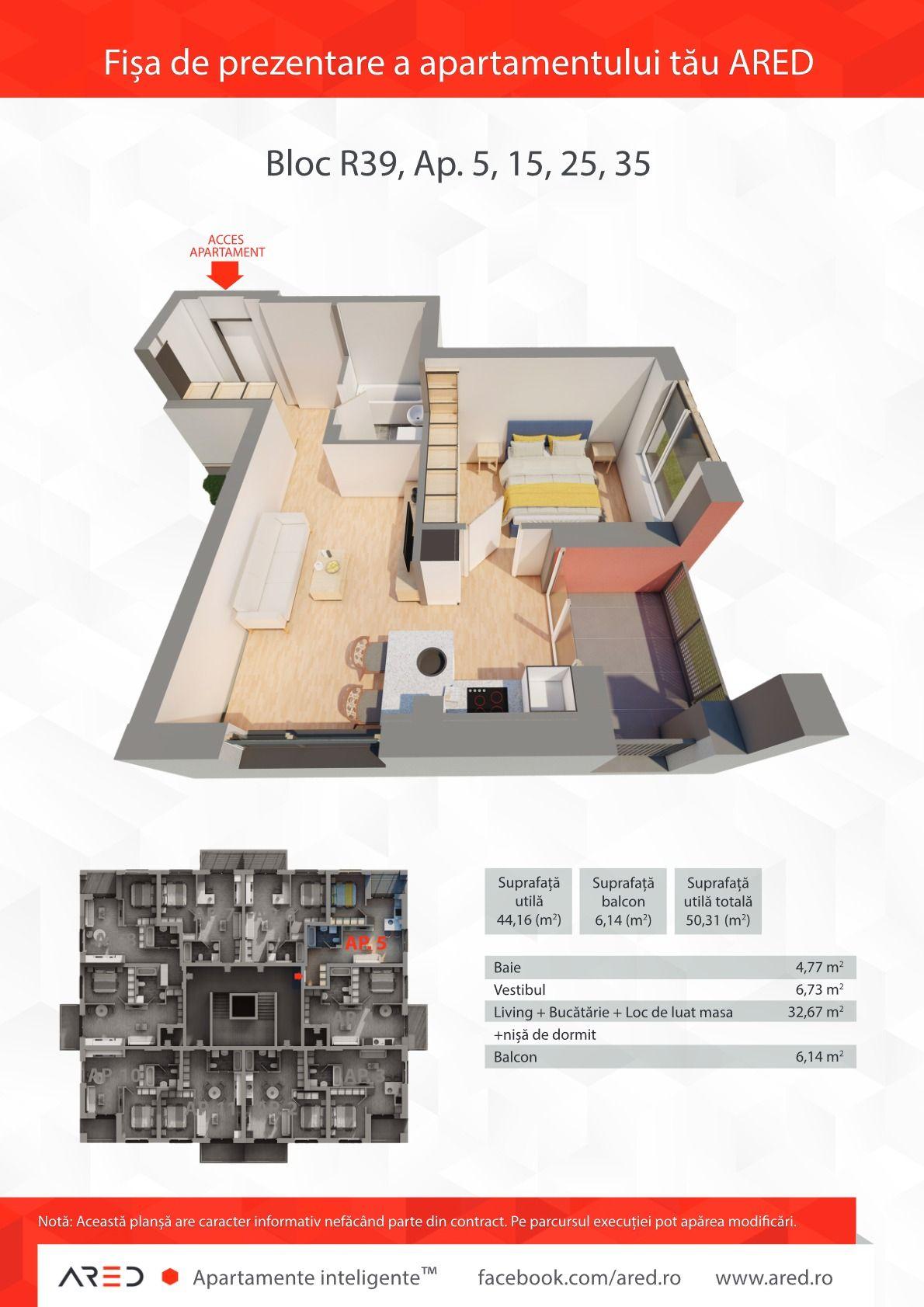 Apartament 2 camere, etaj 2, bloc R39, ap 15, Ared City Arad - 2