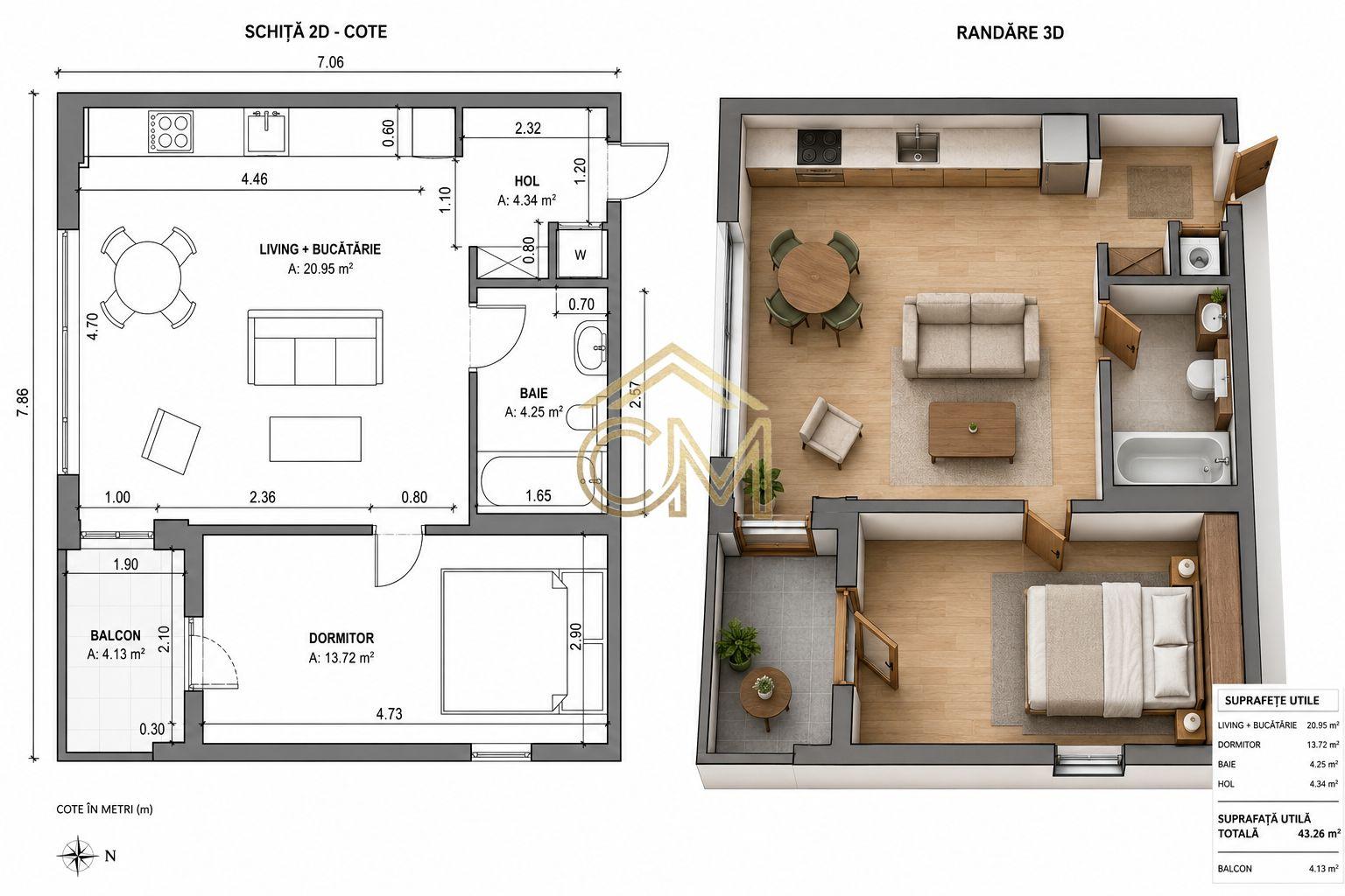 Apartament 2 Camere-43,30MPU-Parter-Terasa-Parcare - 1