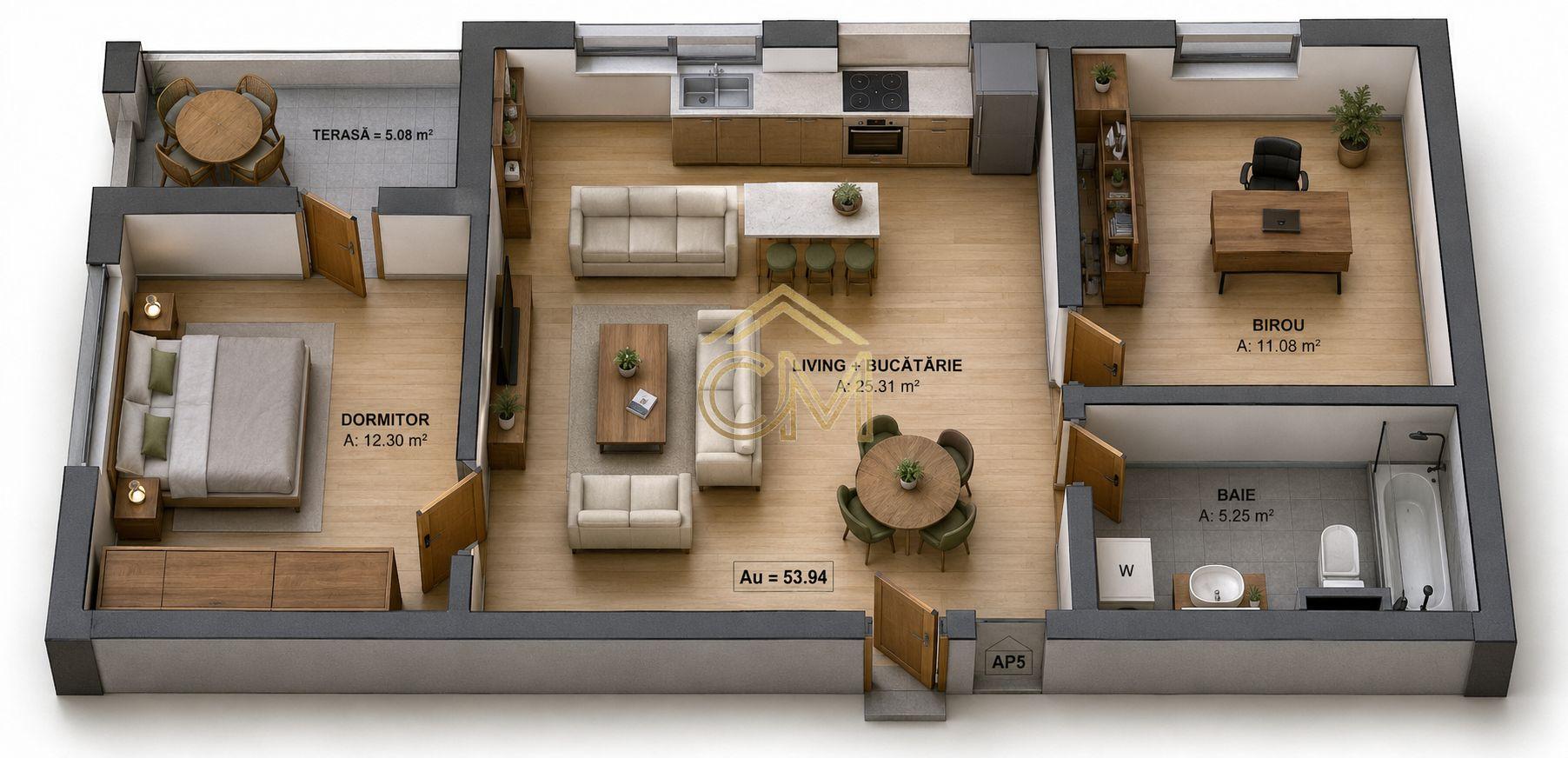 Apartament 3 Camere- 54 MPU-Parter-Terasa-Parcare - 1
