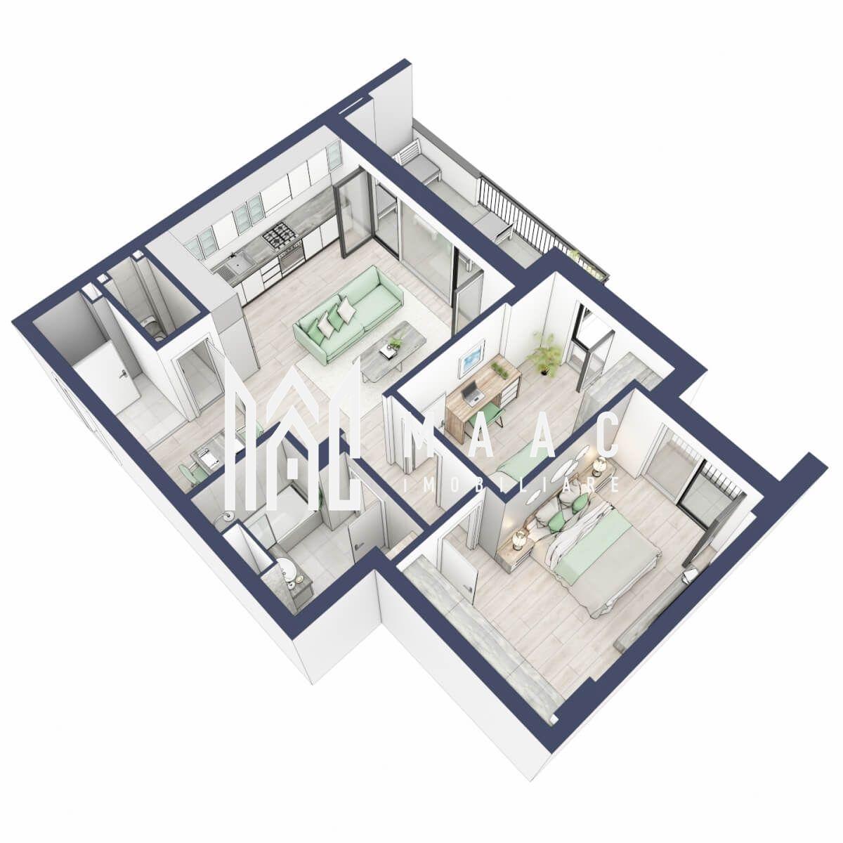 Apartament 3 camere | Balcon 10.6 mp | Etaj 1 | Turnisor - 3