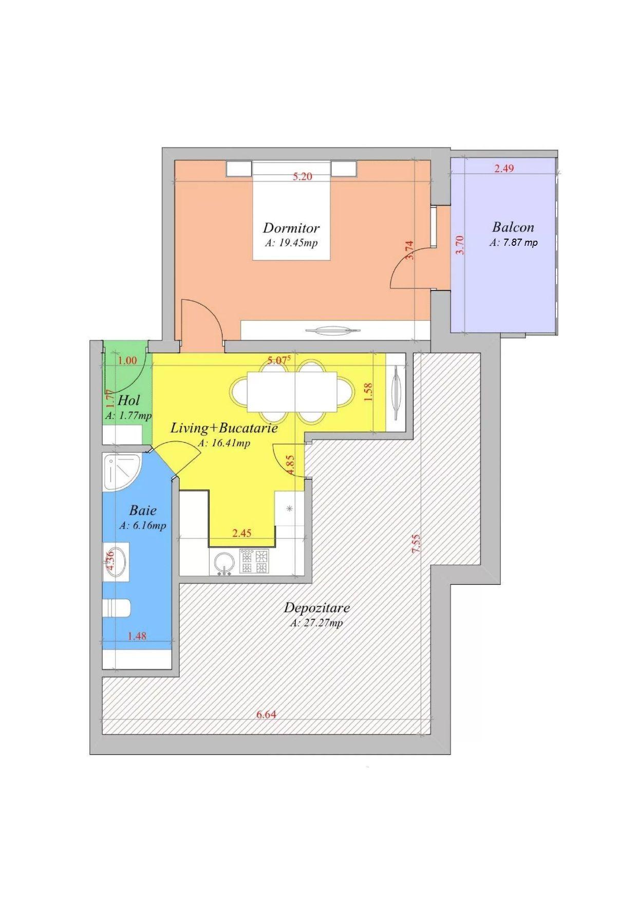 Apartament 70.55 mp, complet mobilat, ultimul nivel + balcon 7.87mp - 2