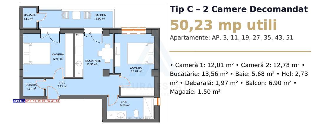 Apartament 50.23 mp utili etaj 1 balcon 8.4mp si parcare pe Dna Stanca - 9