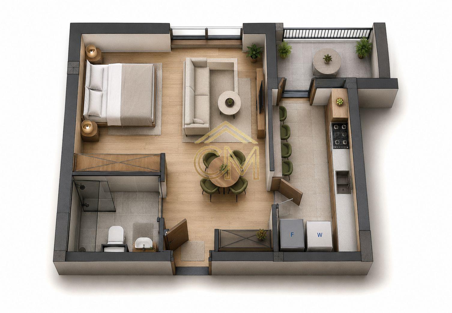 Apartament 1 Camera-Etaj 1-Balcon-Parcare-37MPU - 1