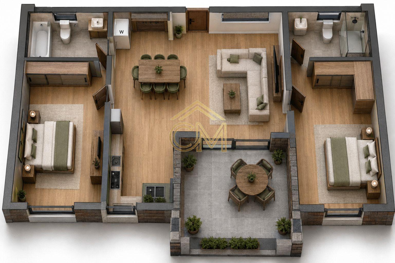Apartament 3 Camere- 66,5 MPU-Etaj 1-Balcon - 2