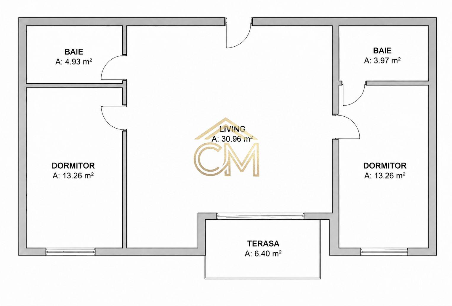 Apartament 3 Camere- 66,5 MPU-Etaj 1-Balcon - 1