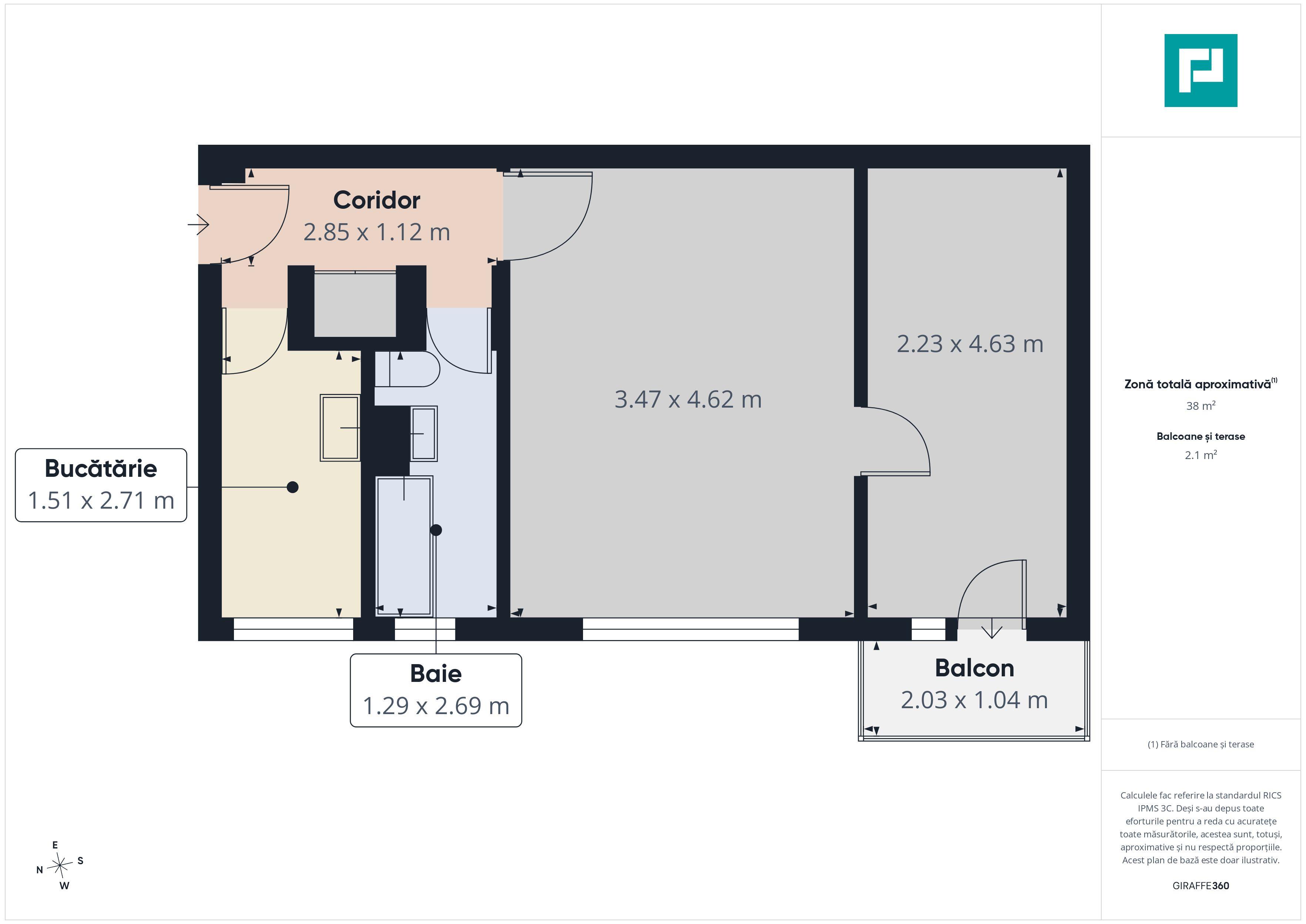 Apartament cu 2 camere, 39 mp, zonă centrală - 7