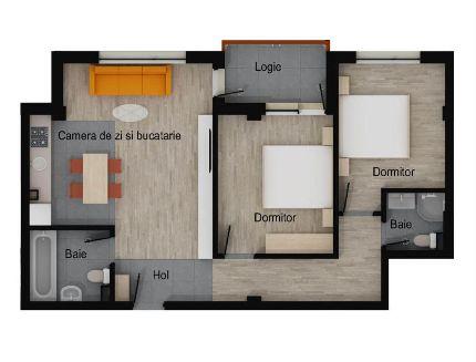 Apartament 3 camere, 2 bai, balcon, etaj intermediar, parcare - 16