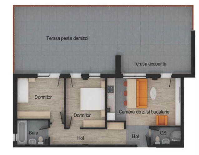 Apartament 3 camere, 2 bai, 64 mp utili, terasa 74 mp, garaj, boxa - 1