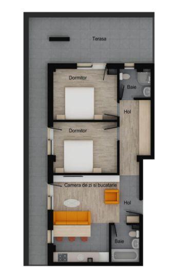 Apartament 3 camere, 2 bai, 62 mp utili, terasa 35 mp, garaj, boxa - 2