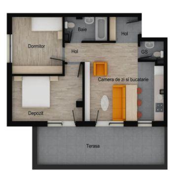 Apartament 3 camere, 2 bai, 58 mp utili, terasa 19 mp, garaj, boxa - 2
