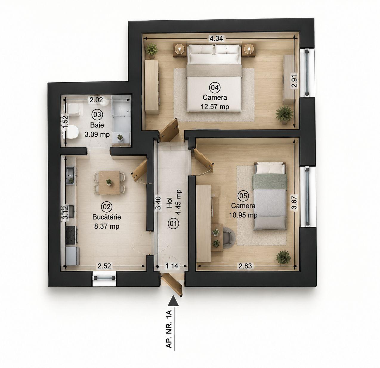 Apartament la cheie cu 2 camere la casa in Parneava Comision 0% - 3