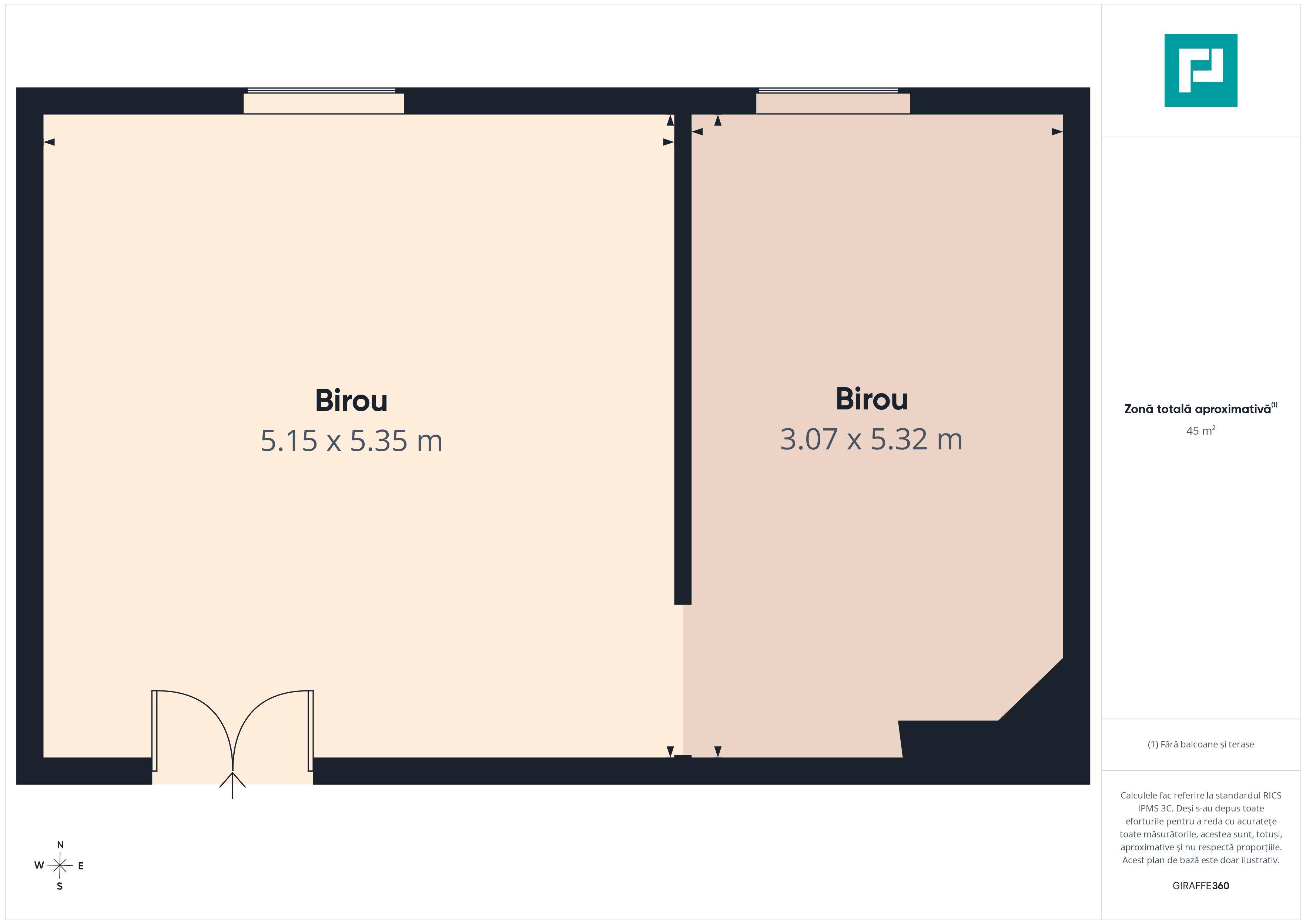 Spațiu de birouri central | 45 mp | 2 camere - 7