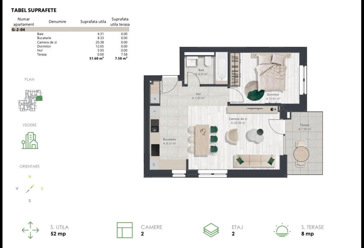 COM 0% Apartament nou cu 2 camere, bucatarie inchisa | Denya Forest - 13