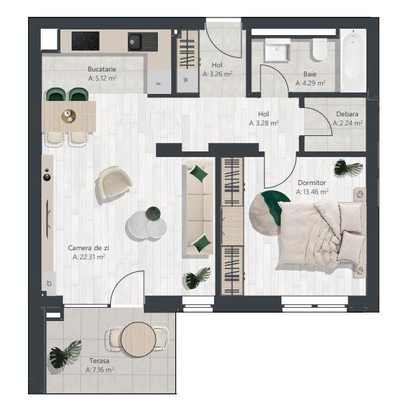 Apartament nou cu 2 camere si debara | Denya Forest - 8