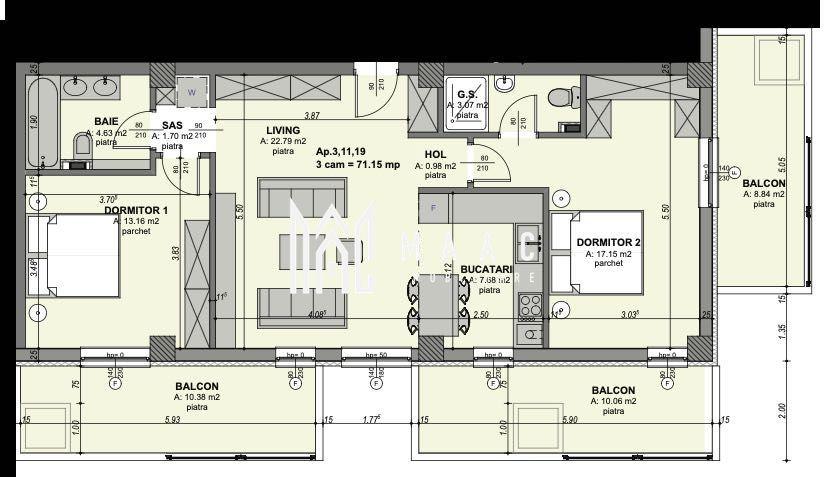 Apartament 3 camere de vânzare | Sibiu | Hipodrom 1 | 3 balcoane - 3