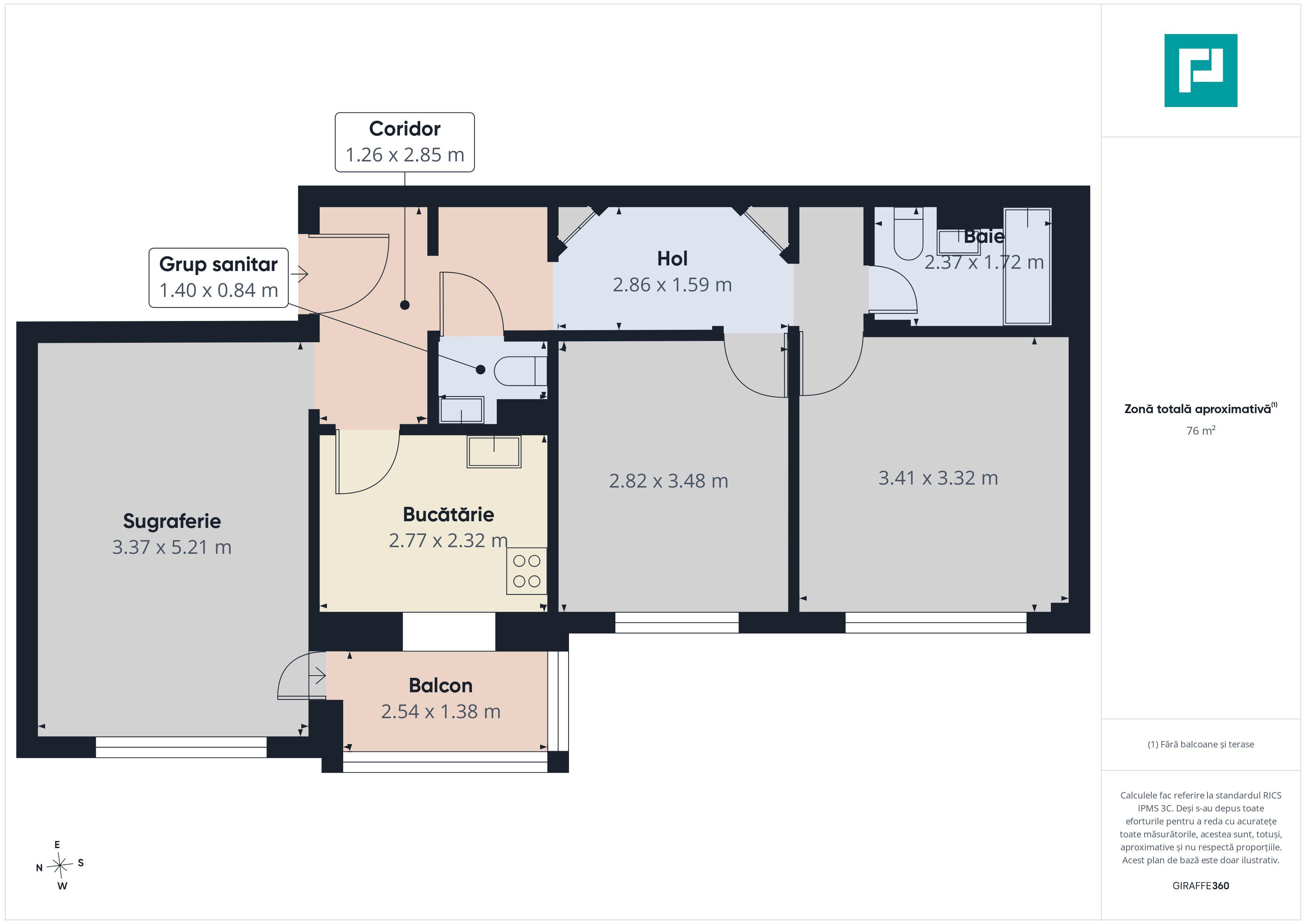 Apartament decomandat cu 3 camere, etaj II, Alfa - 8