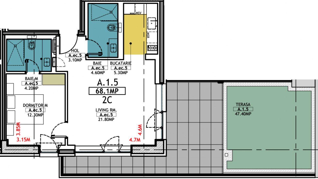 Stațiunea Mamaia - Vânzare apartament cu 2 camere, 2 bai si terasa de 47 mp. - 21