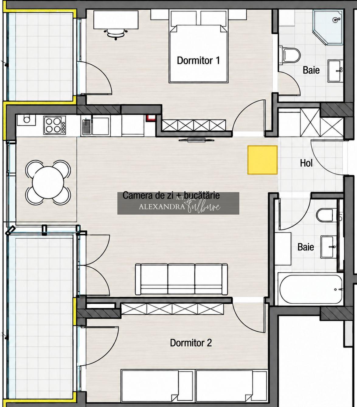 Apartament cu 3 camere, 2 bai, etaj intermediar, 2 balcoane, garaj - 4